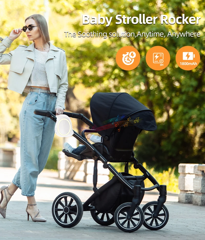 Portable Outdoor Baby Stroller Rocker with Night Light Multi-functional Wireless Bluetooth Sleep Aid Vibrating Soothing Music