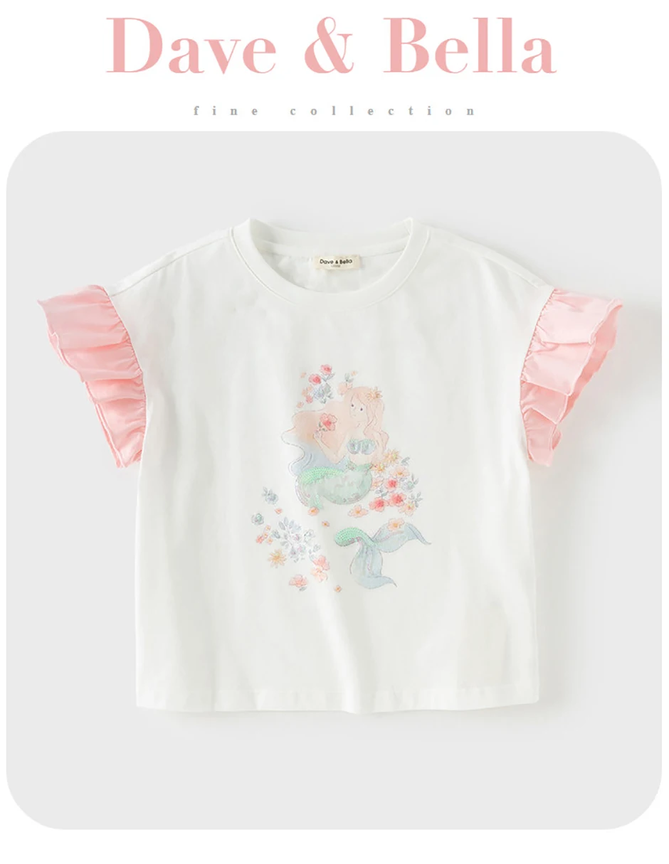 Dave Bella Girl Summer Printed T-shirts Kids Cartoon Tees Children Short Sleeve Cotton Tops Casual Outdoor Clothes DK2261557