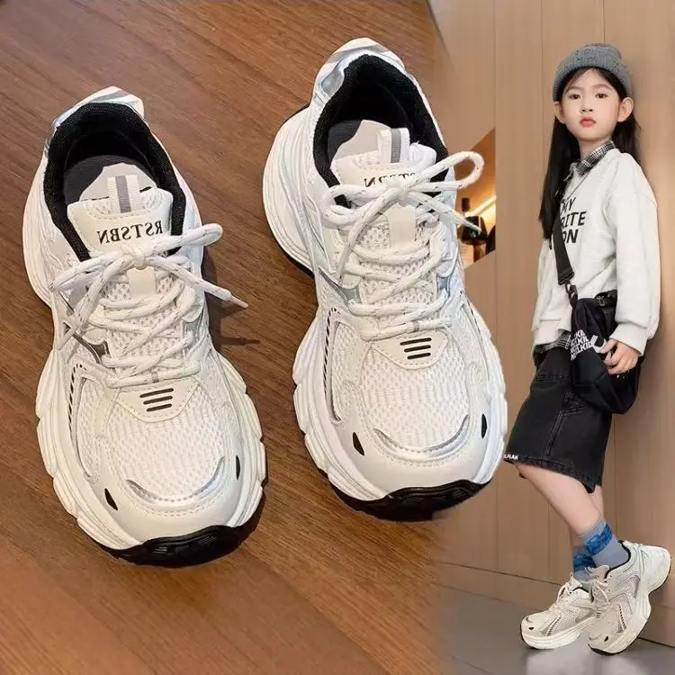 Children Running Shoes Mesh Breathable Kids Sneakers Thick Soft Sole 2026 Brand New Boys Girls Sports Shoes Comfortable Trendy