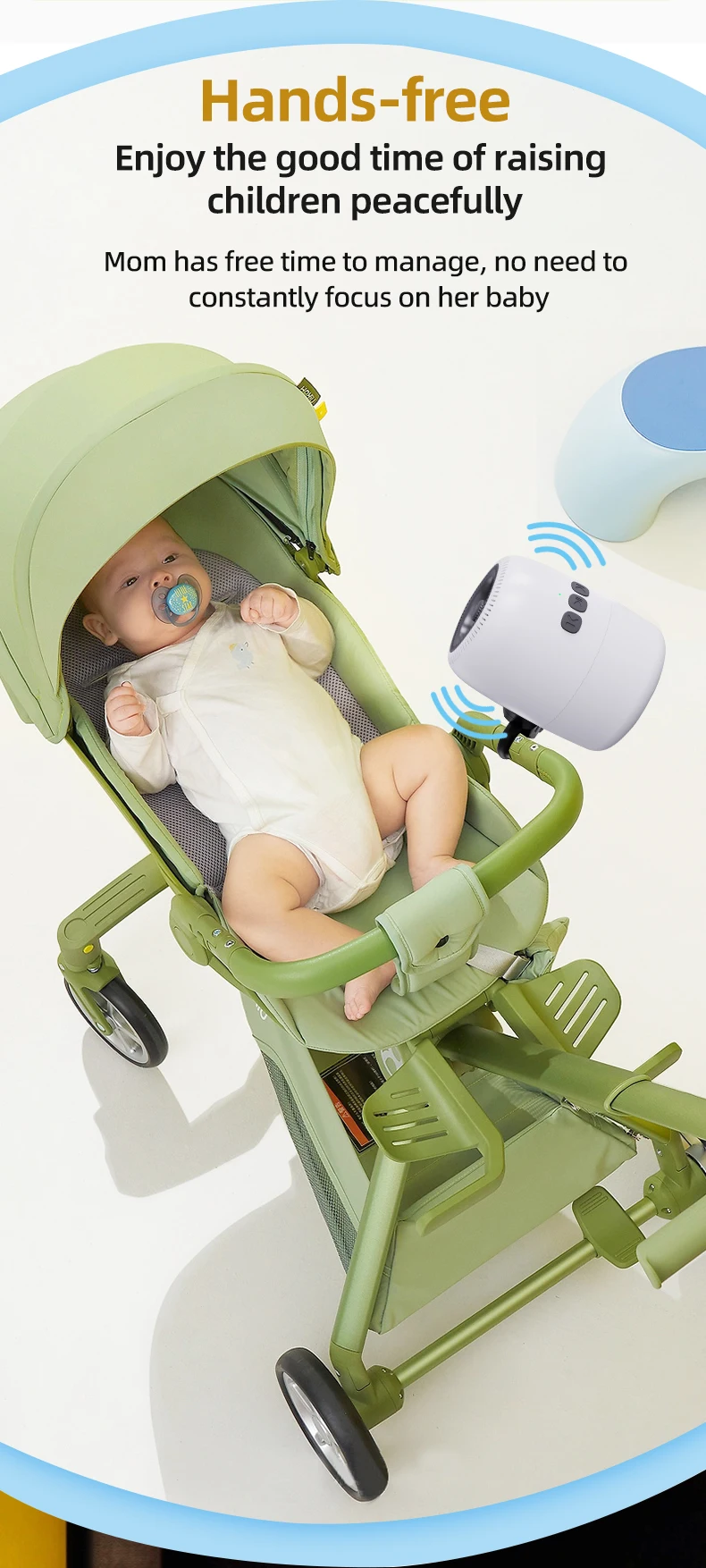 Rechargeable Baby Stroller Rocker with Adjustable Vibration White Noise Bluetooth and Universal Clip for Strollers and Cribs