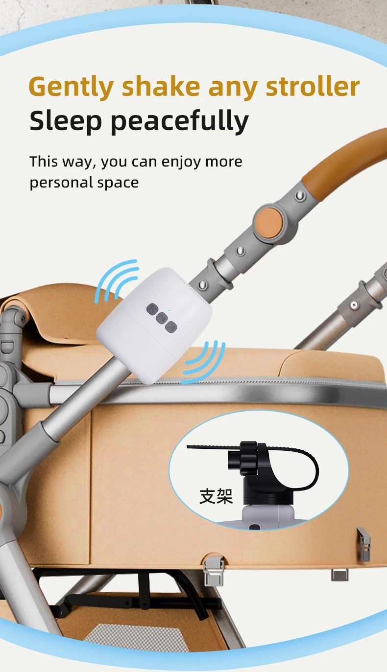 Rechargeable Baby Stroller Rocker with Adjustable Vibration White Noise Bluetooth and Universal Clip for Strollers and Cribs