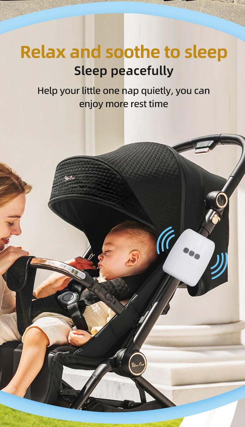 Rechargeable Baby Stroller Rocker with Adjustable Vibration White Noise Bluetooth and Universal Clip for Strollers and Cribs