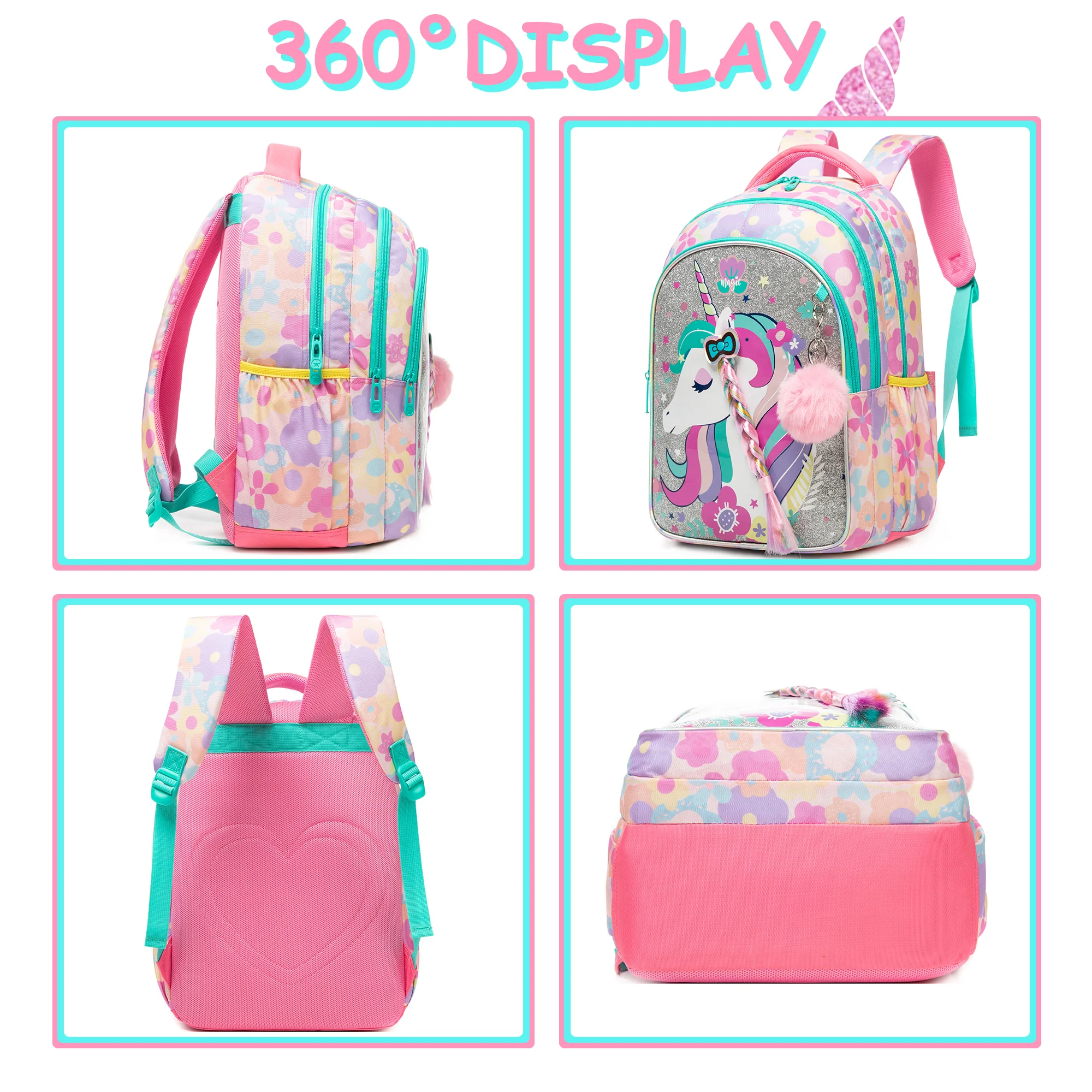 Unicorn Girls Backpack, Elementary School Kids Daypack, Student Backpack for Girls Teens, School & Travel Backpack