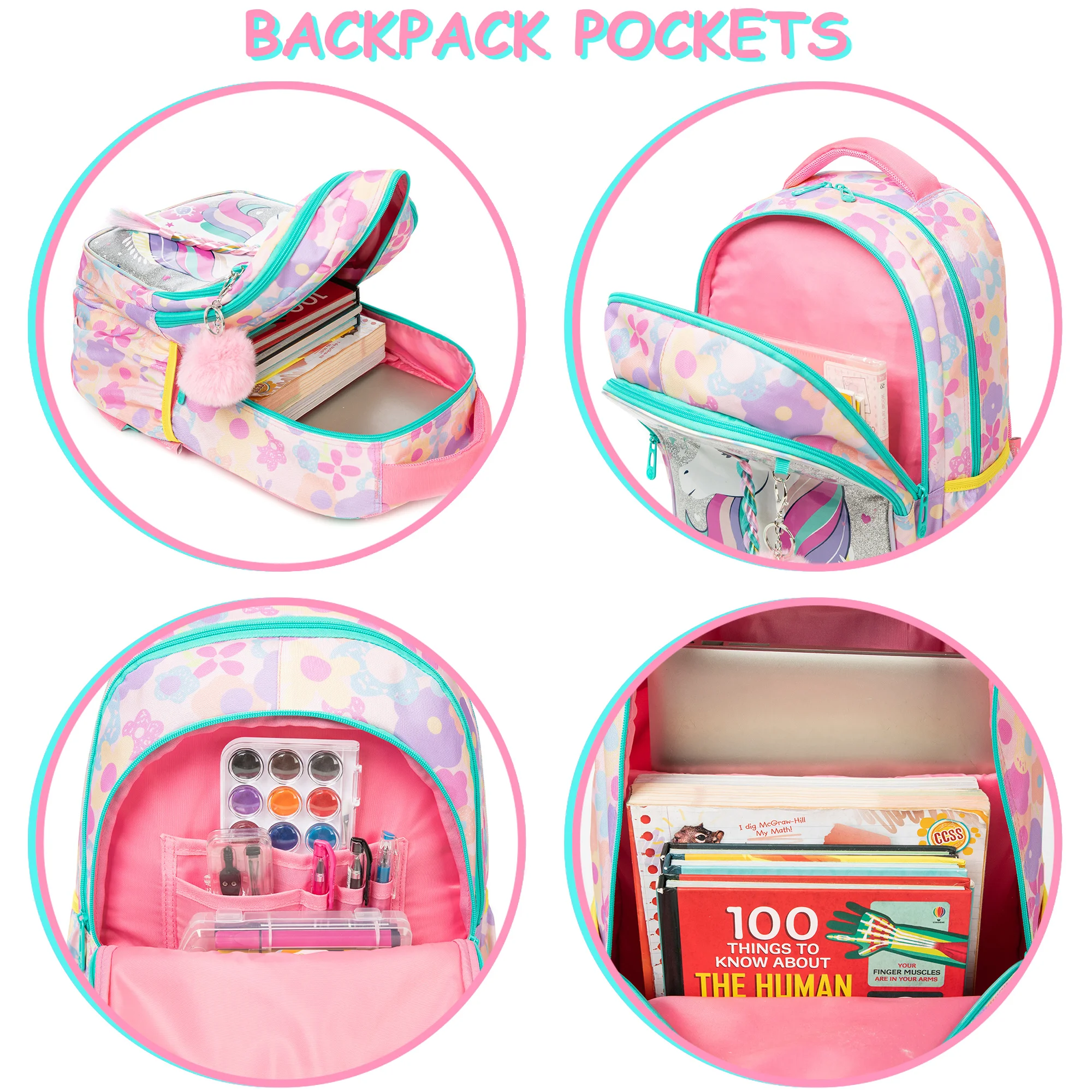 Unicorn Girls Backpack, Elementary School Kids Daypack, Student Backpack for Girls Teens, School & Travel Backpack