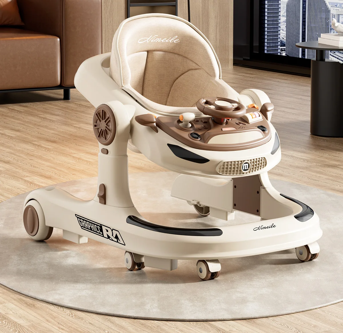 3 in 1 Baby Walker Foldable Push Walker Anti O Leg Toddler Learning Walker with Wheels Adjustable Infant Activity Center