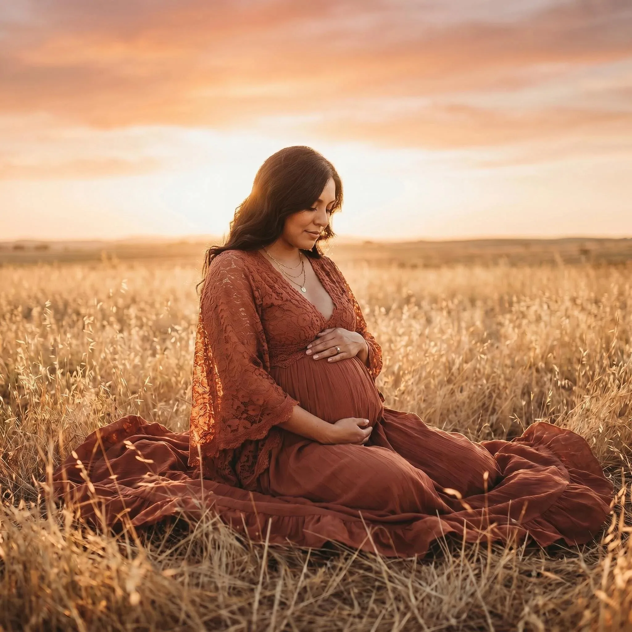 Rust Lace Tassels Boho Pregnant Women Photography Props Dresses Bohemian Style Maternity Long Dress For Photo Shoot