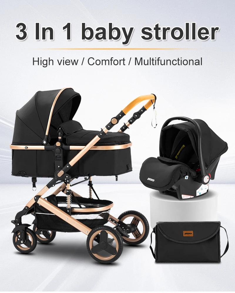 2026 New Design 3 In 1 Compact Travel System Baby Stroller Effortless One Hand Folding Space Saving Lightweight Frame Infant Pram Pushchair Highly Breathable Fabric Oversized Wind Resistant Sun Canopy Fluffy Newborn Cushion Four Wheel Shock Absorbing Stru