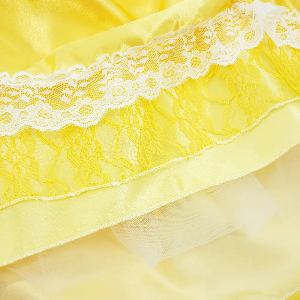 Belle Princess Dress For Girls Halloween Cosplay Costume Children Stage Performance Outfits Kids Yellow Lace Luxury Frocks