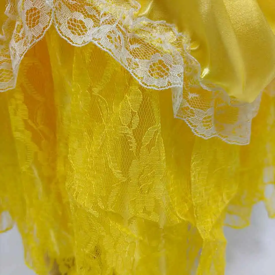 Belle Princess Dress For Girls Halloween Cosplay Costume Children Stage Performance Outfits Kids Yellow Lace Luxury Frocks