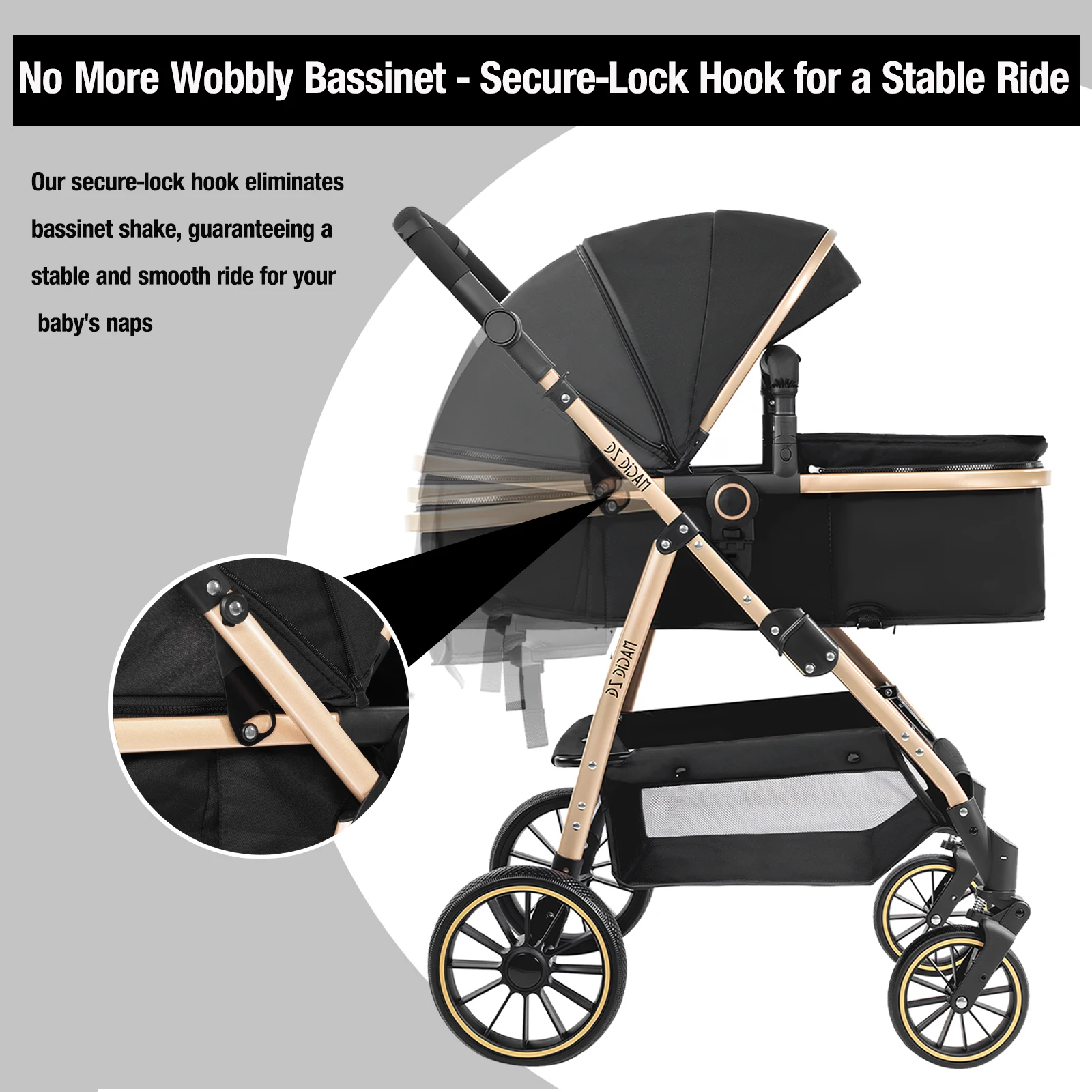 Baby Stroller 3 in 1 Travel System for Newborn Baby Carriage Pram Baby Cart Lightweight Buggy with Carrycot Car Seat Foldable Reversible Seat Adjustable Handle Shock Absorption EVA Wheels Pushchair Bassinet Storage Basket Accessories 0-36 Months