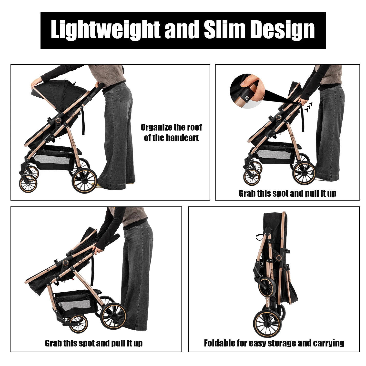 Baby Stroller 3 in 1 Travel System for Newborn Baby Carriage Pram Baby Cart Lightweight Buggy with Carrycot Car Seat Foldable Reversible Seat Adjustable Handle Shock Absorption EVA Wheels Pushchair Bassinet Storage Basket Accessories 0-36 Months
