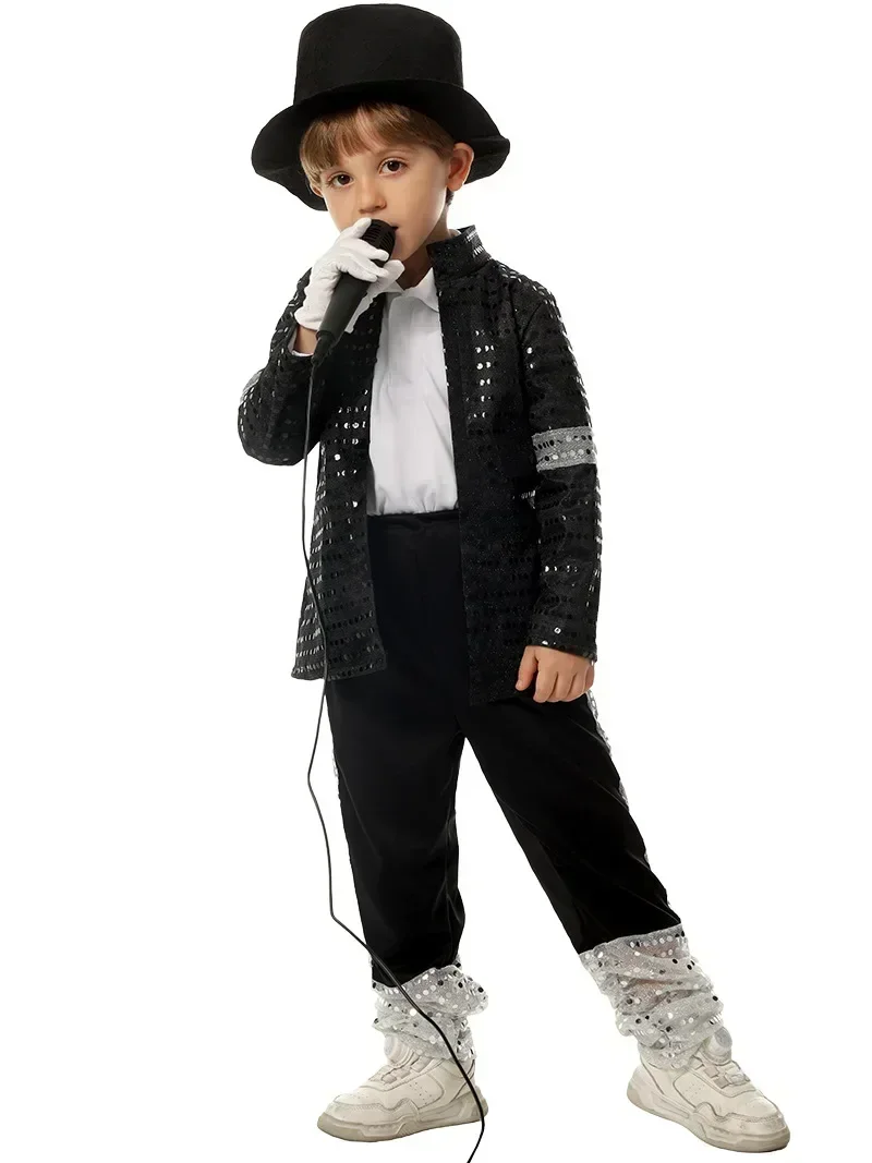 Kids Hip Hop Stage Performance Outfit Boys Retro Dance Costume Red Jacket Piano Print Shirt Pants Set Halloween Carnival Clothes