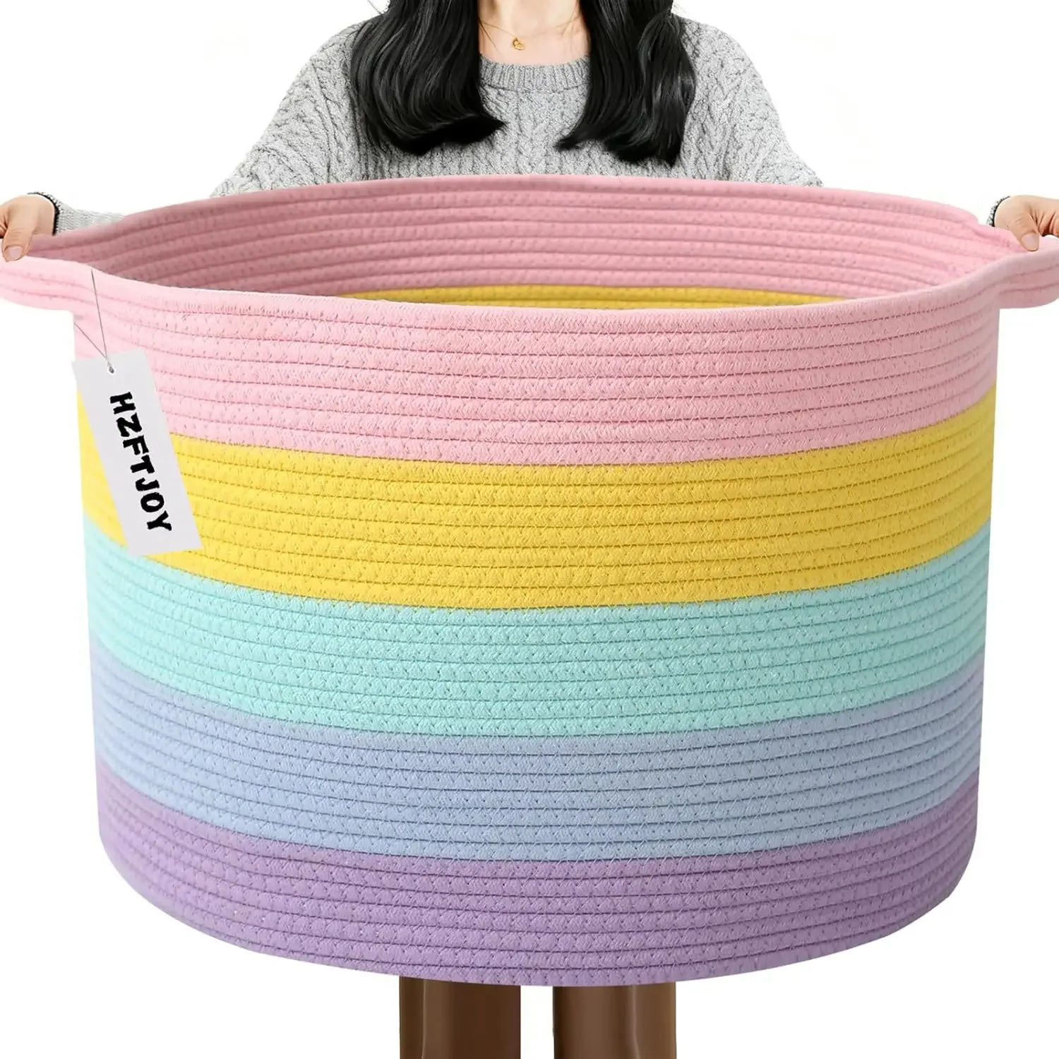 New Large Cotton Rope Basket, 83L Big Woven Storage, Blanket Organizers and Storage, Nursery Laundry Basket, Extra Large Toy Bin
