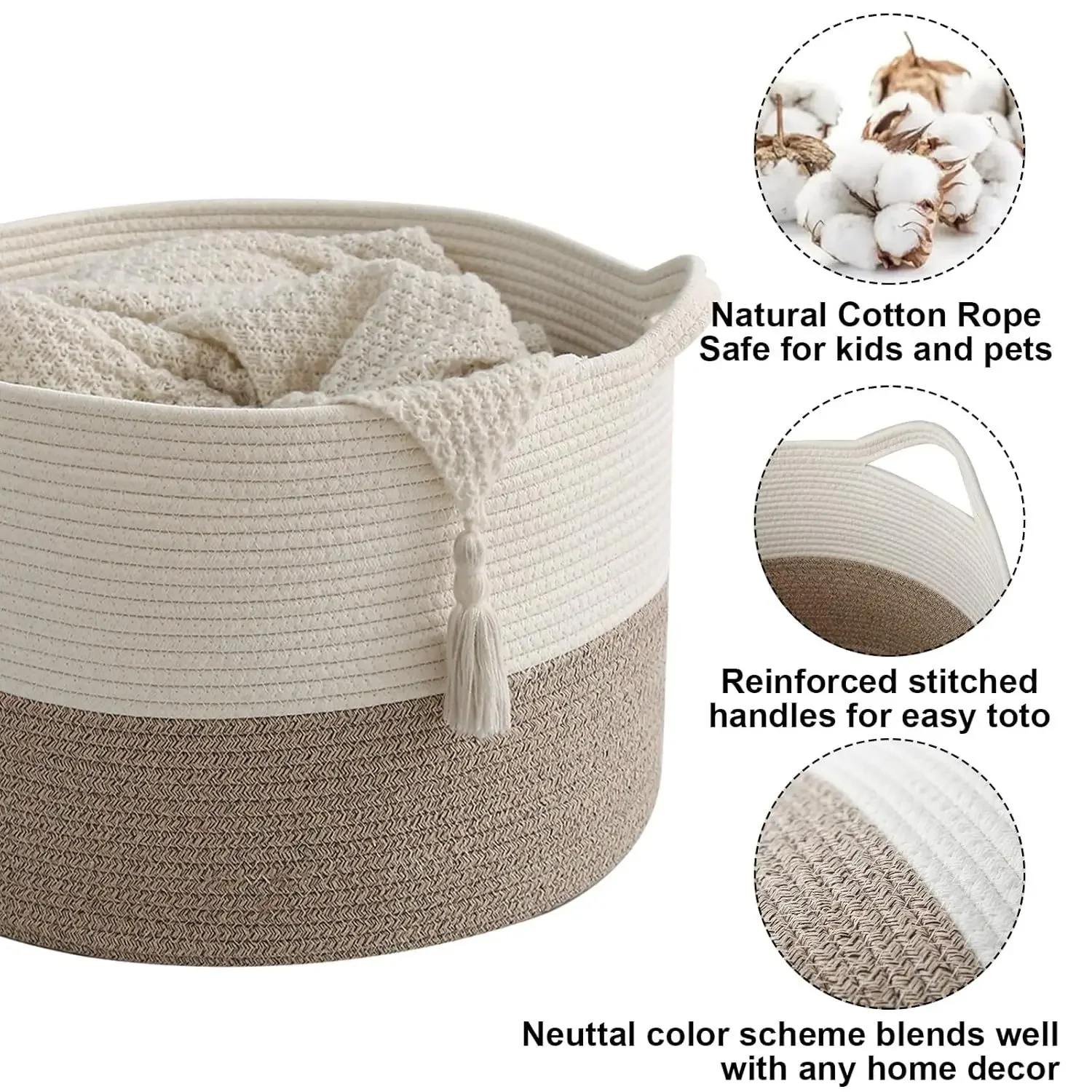 New Large Cotton Rope Basket, 83L Big Woven Storage, Blanket Organizers and Storage, Nursery Laundry Basket, Extra Large Toy Bin