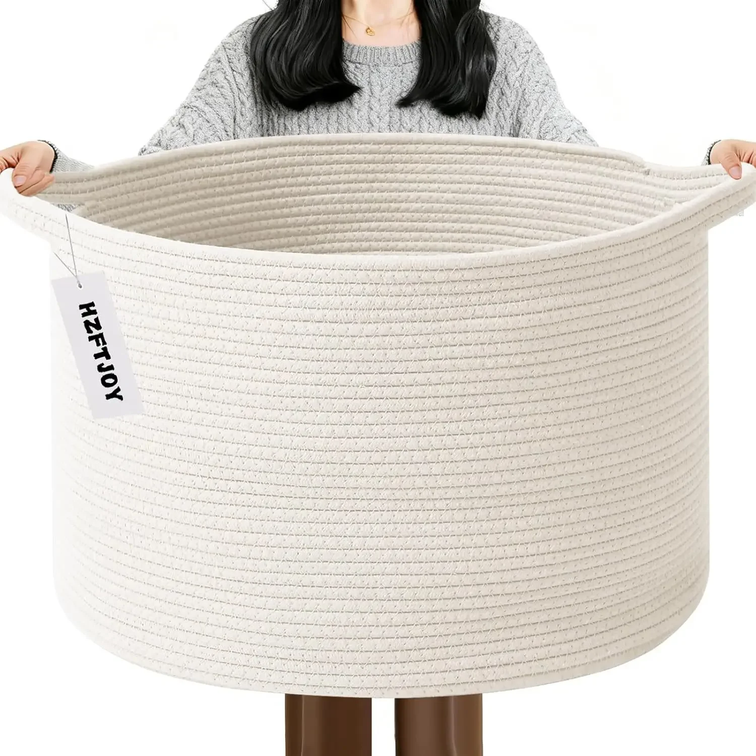New Large Cotton Rope Basket, 83L Big Woven Storage, Blanket Organizers and Storage, Nursery Laundry Basket, Extra Large Toy Bin