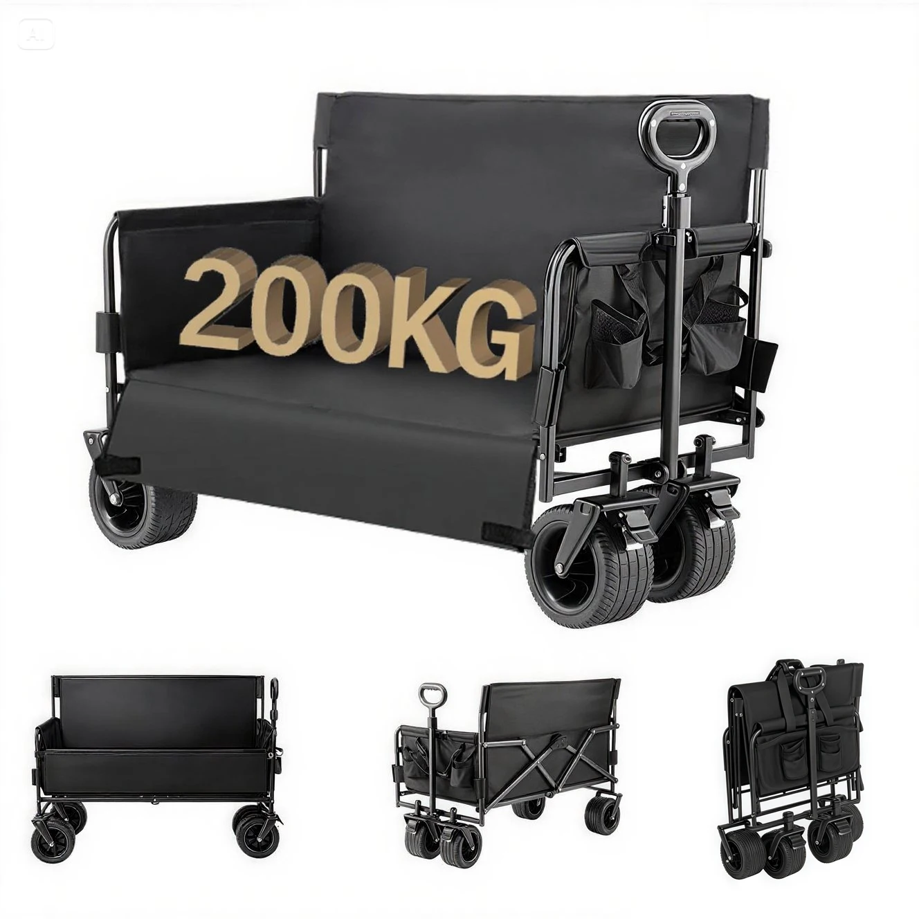 Foldable Camping Wagon Cart Heavy Duty 445LB Capacity All Terrain Wagon Collapsible Garden Cart Portable Outdoor Utility Cart Off-Road Tank Wheels Bench Sofa Wagon for Camping Fishing