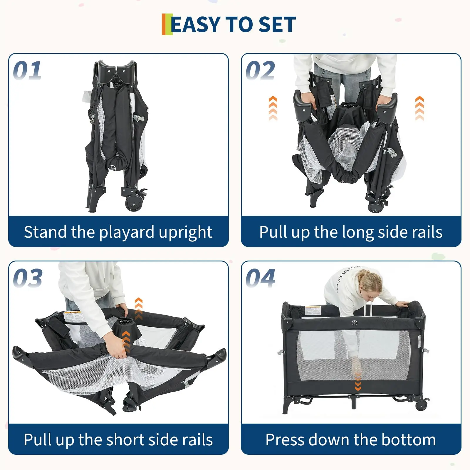 4-in-1 Multifunctional Baby Running Grille & Side bed Play Surface, Integrated Baby cradle, Changing table, Mattress, practical Storage s Bag & revolving game bow-proof playpen for Infants & toddlers