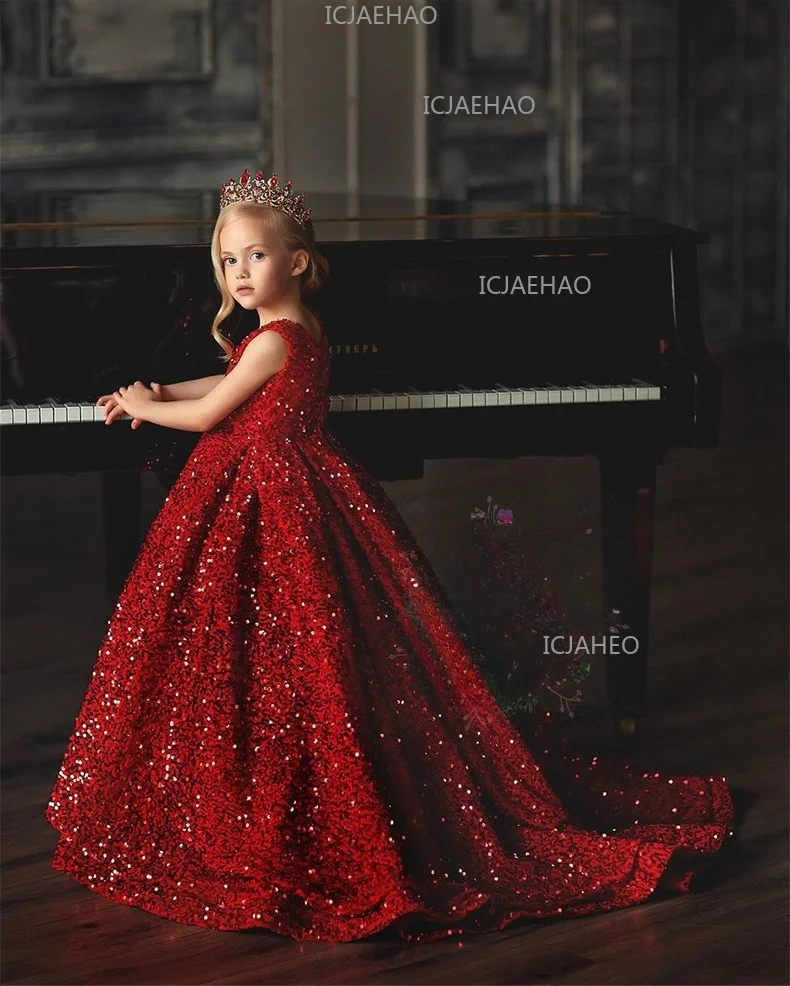 2026 Children Girls Formal Kids Princess Gown Kids Flower Girl Wedding Little Host Piano Performance New Year Host Evening Dress