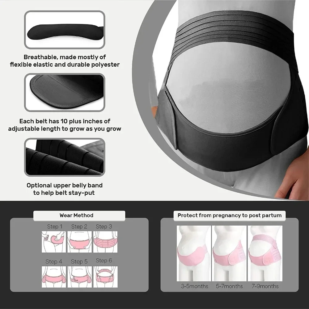 Pregnancy Belly Support Band, Adjustable Maternity Abdomen Belt for Back & Hip Relief, Breathable Brace for Women Daily Use