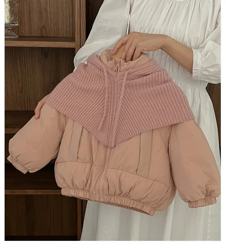 ZOETOPKID Winter Coat Kids Cotton Down Jacket New Children's Solid Color Matching Knitted Hat Thickened Warm Cotton Clothes