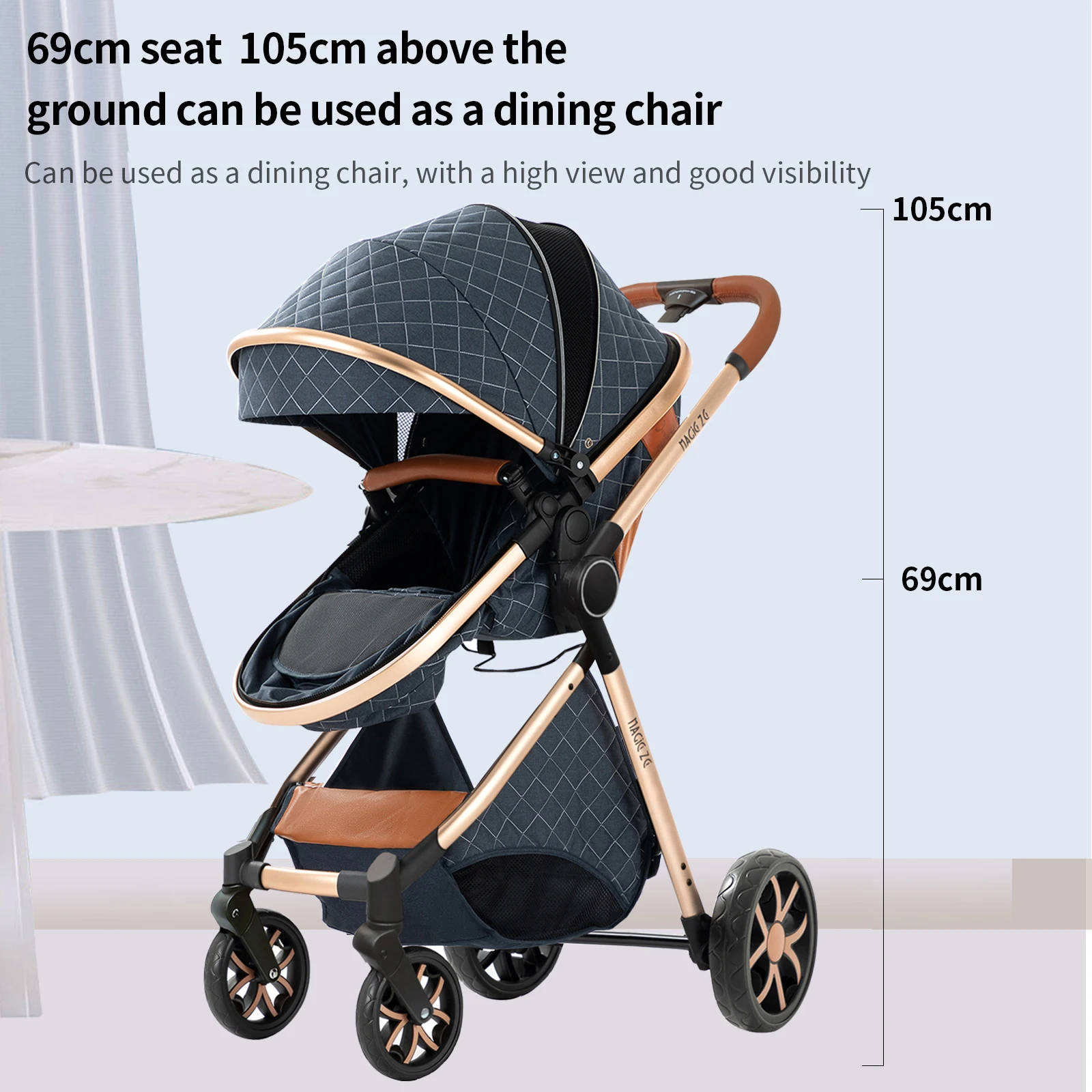 Light Baby Stroller 3-in-1 Baby Pram Can Sit and Recline With Car Seat Foldable Baby Pushchair Newborn Travel System for Air Travel and Long trip With Storage Basket Baby Buggy High landscape Baby Carriage