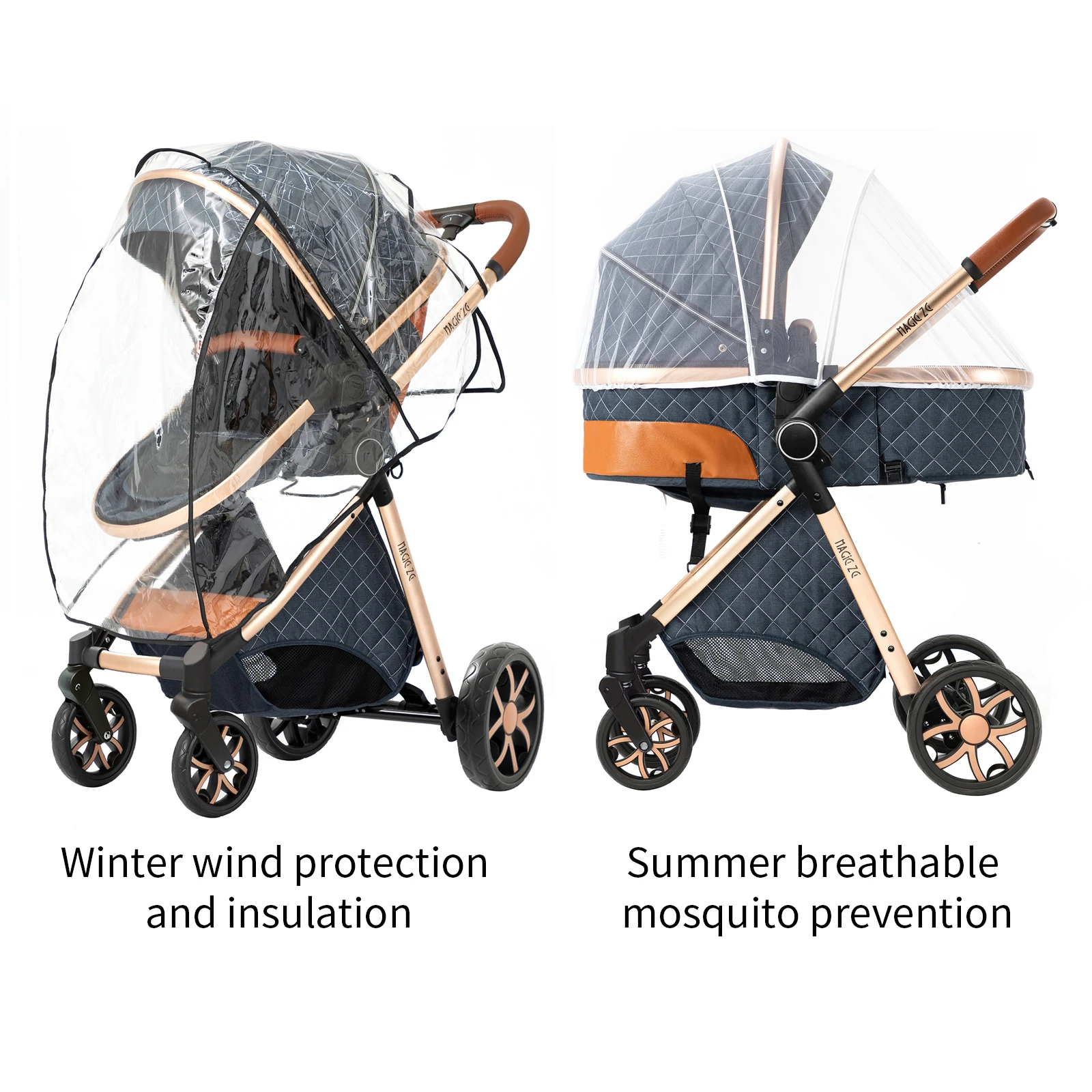 Light Baby Stroller 3-in-1 Baby Pram Can Sit and Recline With Car Seat Foldable Baby Pushchair Newborn Travel System for Air Travel and Long trip With Storage Basket Baby Buggy High landscape Baby Carriage