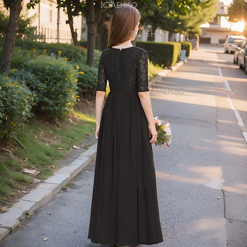 Kids Piano Long Stage Gown Guzheng Cello Performance Elegant Fashion Host Princess Dress Girls Summer Lace Short Sleeve Clothes