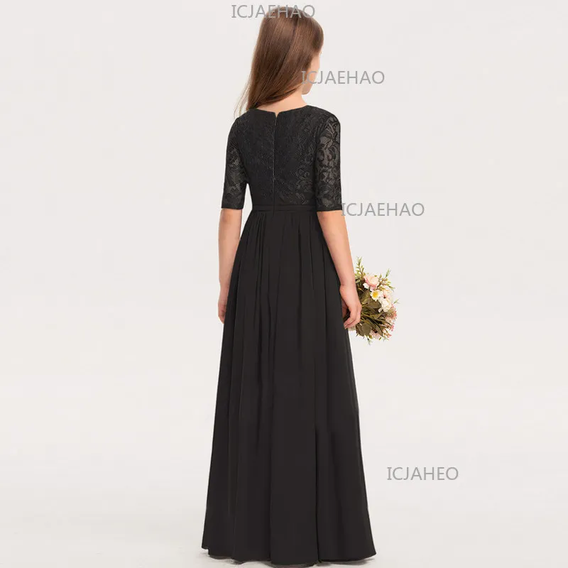 Kids Piano Long Stage Gown Guzheng Cello Performance Elegant Fashion Host Princess Dress Girls Summer Lace Short Sleeve Clothes