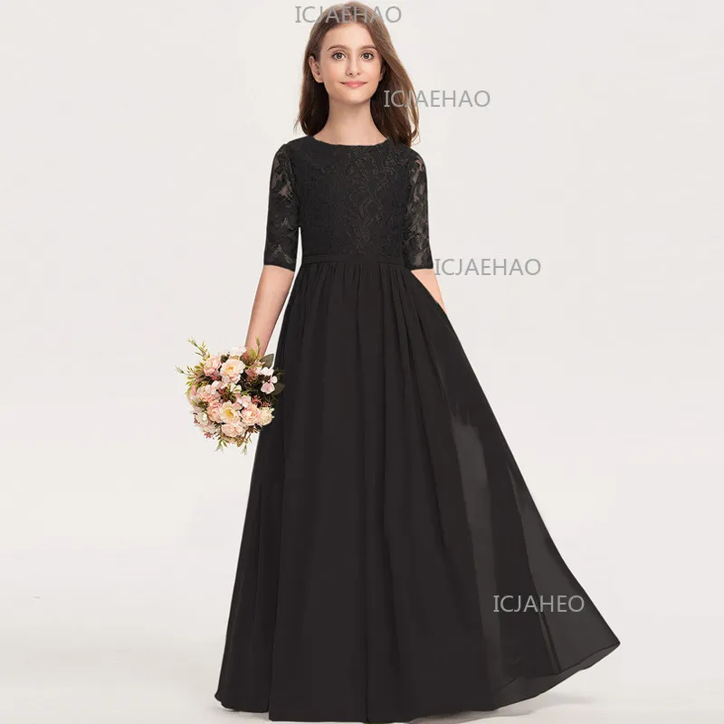 Kids Piano Long Stage Gown Guzheng Cello Performance Elegant Fashion Host Princess Dress Girls Summer Lace Short Sleeve Clothes