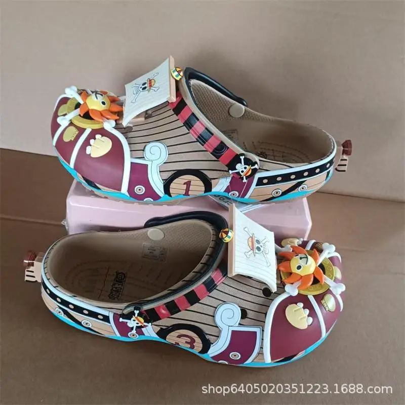 Thousand Sunny Vessel Printed Platform Clogs Adjustable Strap, Sun Figure Decor Breathable Hollow Slippers Indoor Outdoor Summer