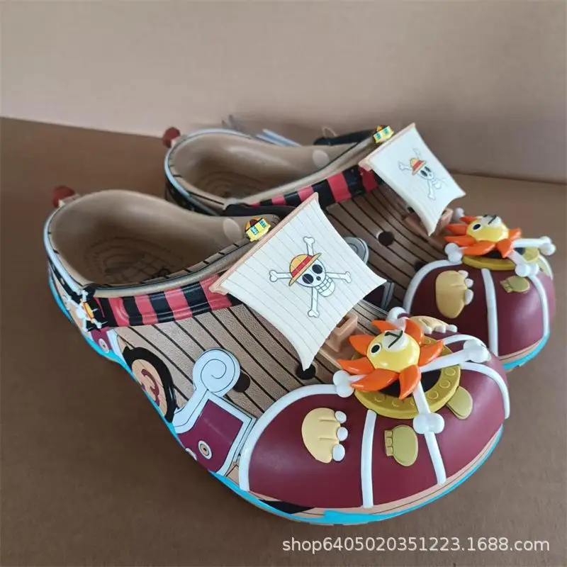 Thousand Sunny Vessel Printed Platform Clogs Adjustable Strap, Sun Figure Decor Breathable Hollow Slippers Indoor Outdoor Summer