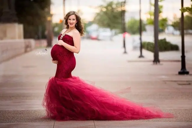 Maternity's Short Sleeve Maternity Gown Lace Maxi Dress Pregnant Women Clothes Photography Pregnancy Dresses for Photo Shoot