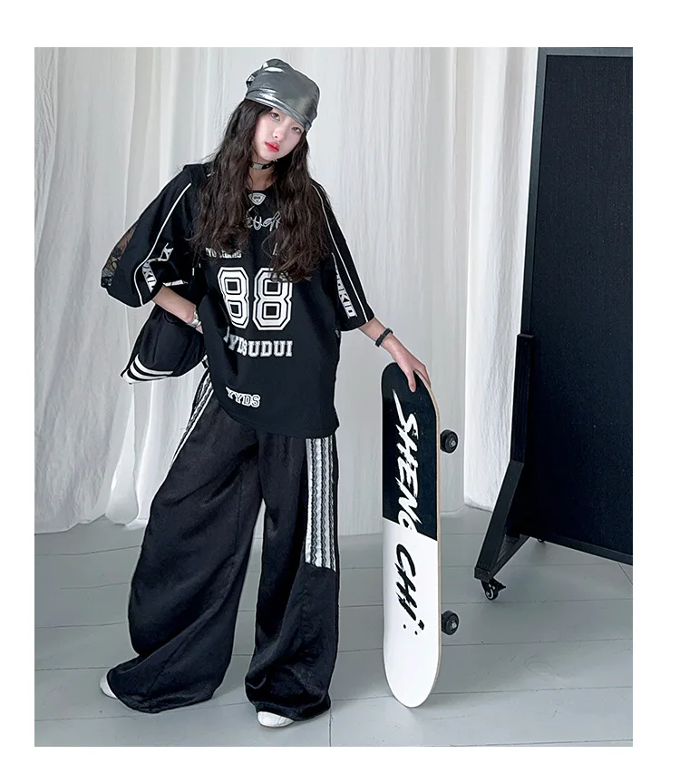 summer teen girls lace splicing sports suit casual t-shirt tops+sweat pants 2pcs junior kids suit child boutique outfits 4-6-14