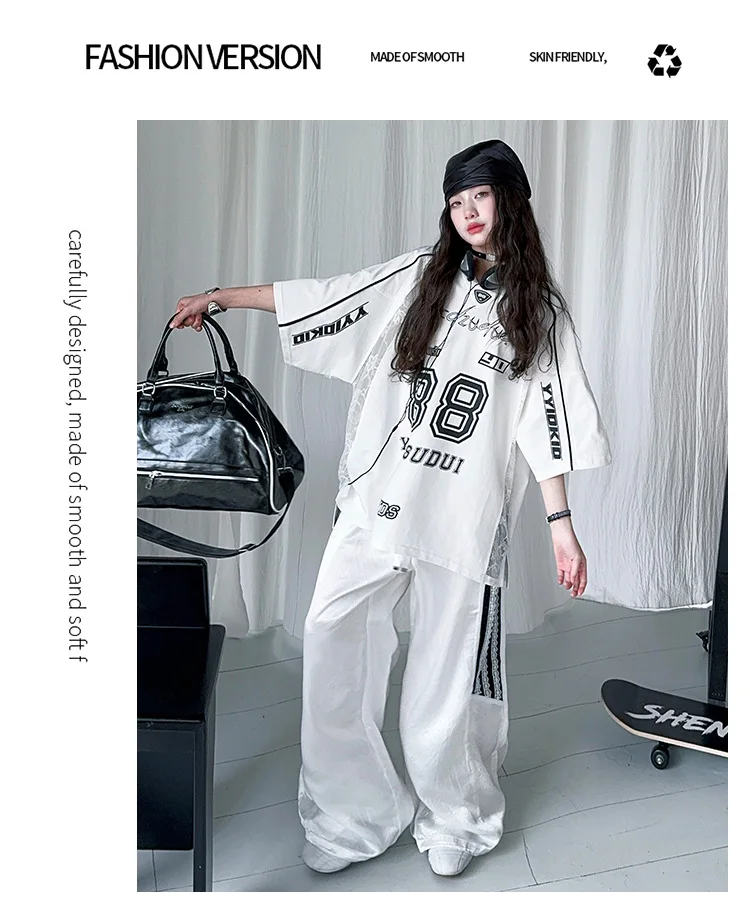summer teen girls lace splicing sports suit casual t-shirt tops+sweat pants 2pcs junior kids suit child boutique outfits 4-6-14