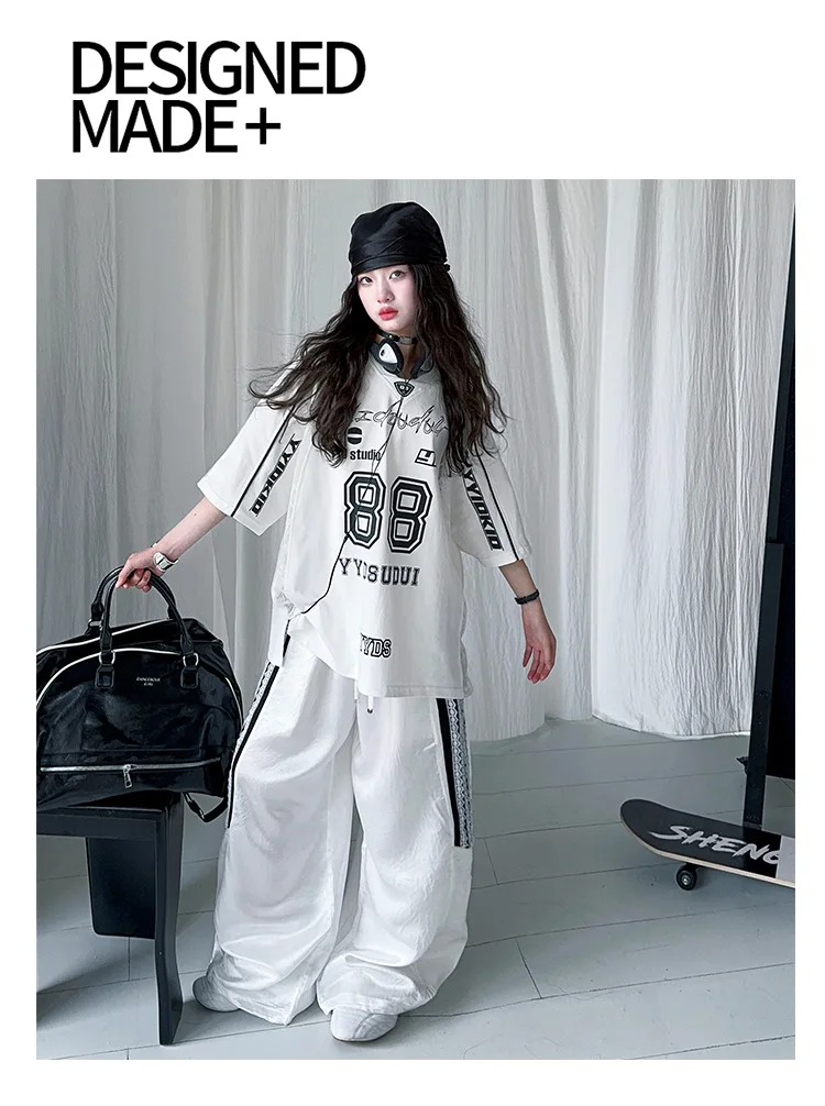 summer teen girls lace splicing sports suit casual t-shirt tops+sweat pants 2pcs junior kids suit child boutique outfits 4-6-14