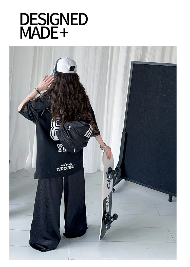 summer teen girls lace splicing sports suit casual t-shirt tops+sweat pants 2pcs junior kids suit child boutique outfits 4-6-14