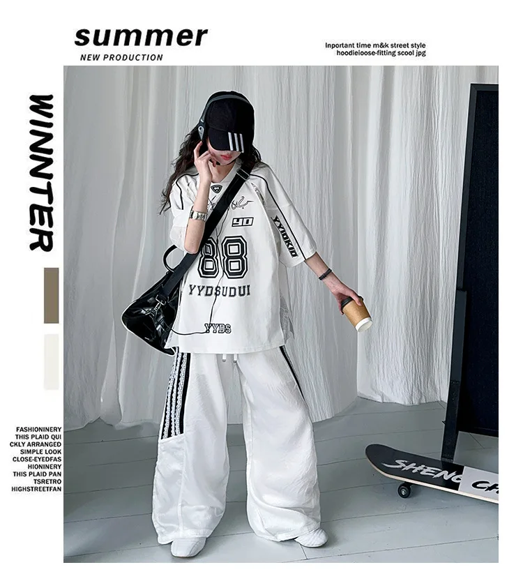 summer teen girls lace splicing sports suit casual t-shirt tops+sweat pants 2pcs junior kids suit child boutique outfits 4-6-14