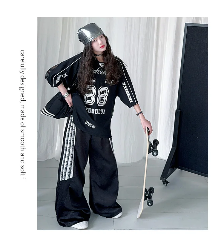 summer teen girls lace splicing sports suit casual t-shirt tops+sweat pants 2pcs junior kids suit child boutique outfits 4-6-14