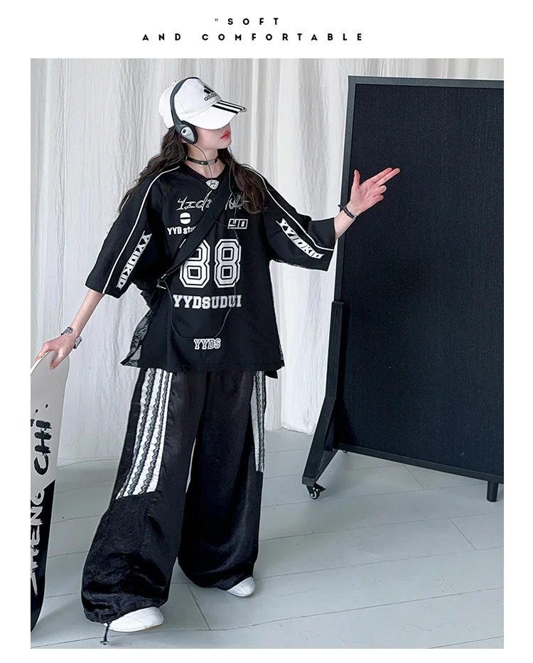 summer teen girls lace splicing sports suit casual t-shirt tops+sweat pants 2pcs junior kids suit child boutique outfits 4-6-14
