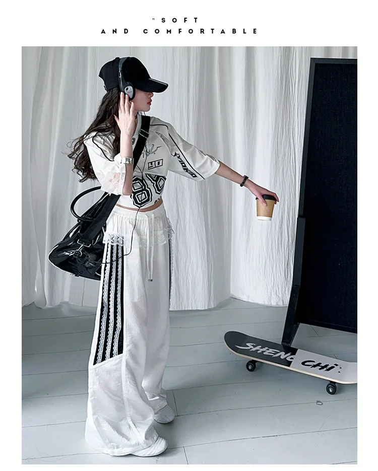 summer teen girls lace splicing sports suit casual t-shirt tops+sweat pants 2pcs junior kids suit child boutique outfits 4-6-14