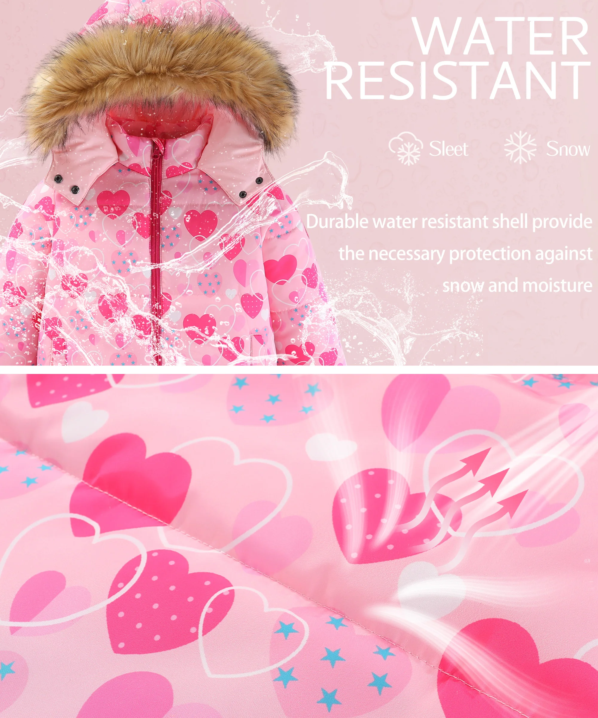 4-8T Kids Girls Ski Suits Hooded Snowboard Coats Children Winter Warm Pant Outdoor Sportwear Thick Cotton Snowboard Skiing Suit