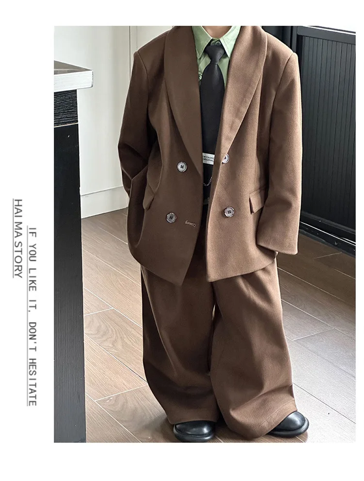 Boys Woollen Loose Blazer Jacket Pants Suits Kids Formal Dress Performance Casual Clothes Sets Child Toddler Party Leisure Suit