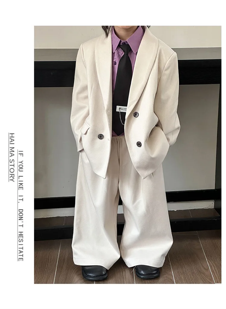 Boys Woollen Loose Blazer Jacket Pants Suits Kids Formal Dress Performance Casual Clothes Sets Child Toddler Party Leisure Suit