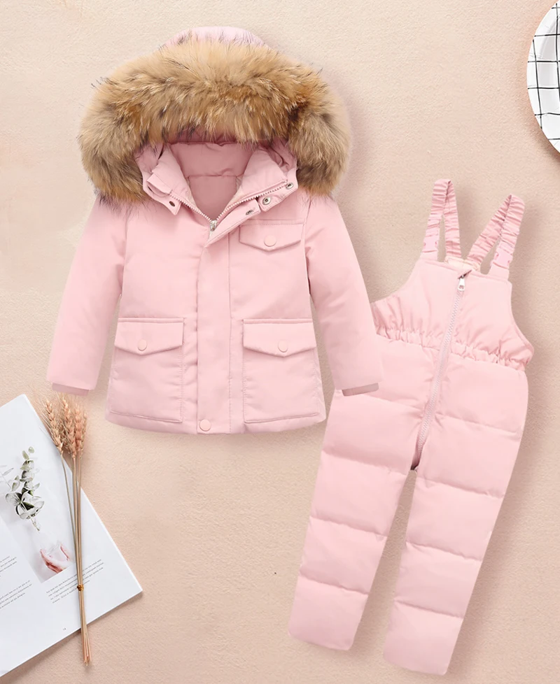Winter Jackets for Kids Snowsuits Girl Duck Down Coat Boy Fur Collar Outerwear Children Suits insulated Overalls Baby Jumpsuits