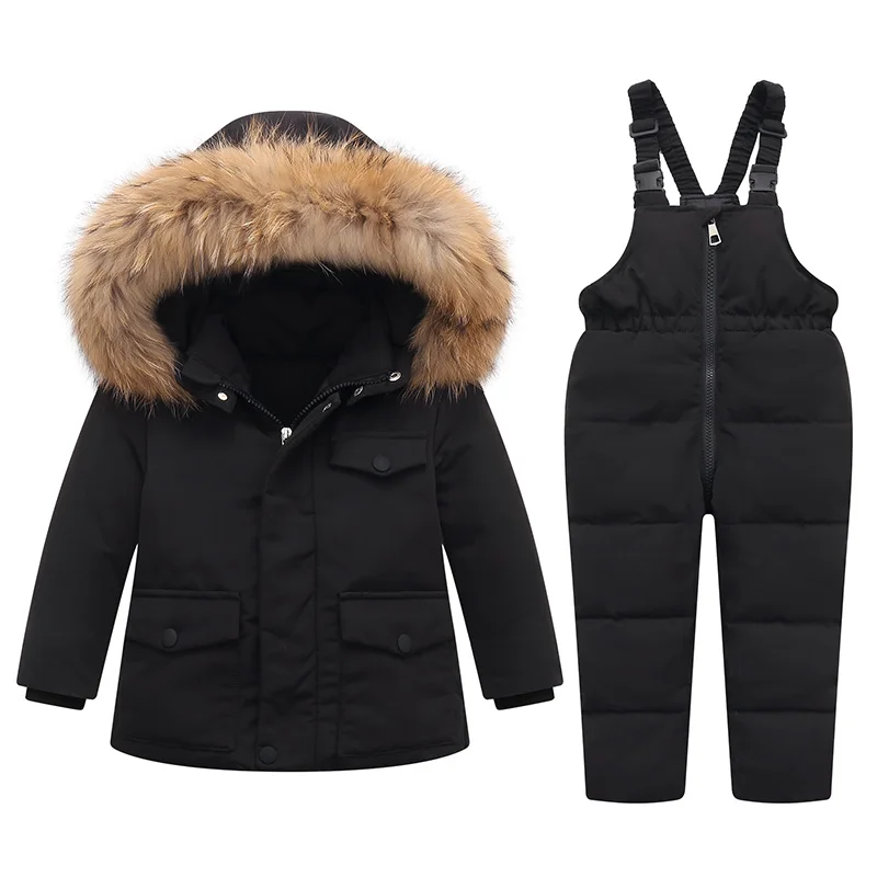Winter Jackets for Kids Snowsuits Girl Duck Down Coat Boy Fur Collar Outerwear Children Suits insulated Overalls Baby Jumpsuits