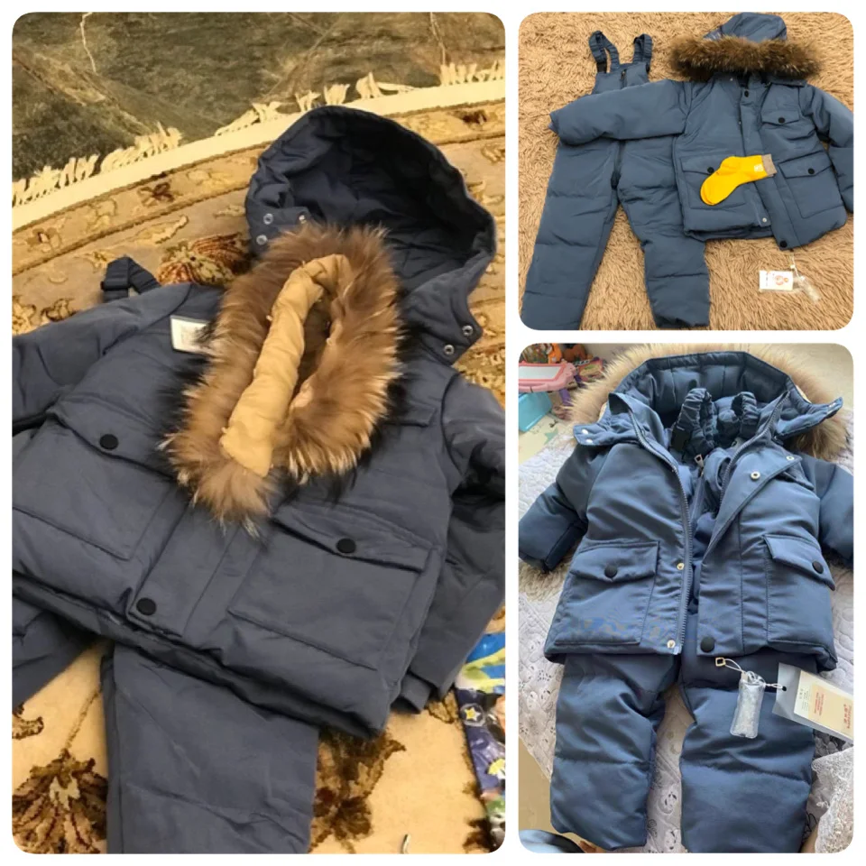 Winter Jackets for Kids Snowsuits Girl Duck Down Coat Boy Fur Collar Outerwear Children Suits insulated Overalls Baby Jumpsuits