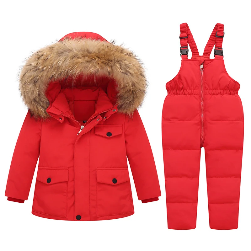 Winter Jackets for Kids Snowsuits Girl Duck Down Coat Boy Fur Collar Outerwear Children Suits insulated Overalls Baby Jumpsuits