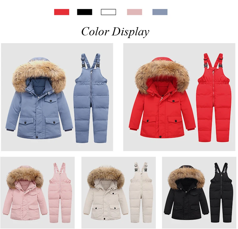 Winter Jackets for Kids Snowsuits Girl Duck Down Coat Boy Fur Collar Outerwear Children Suits insulated Overalls Baby Jumpsuits