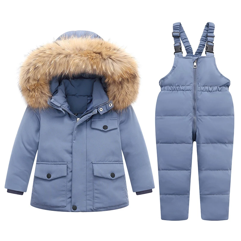 Winter Jackets for Kids Snowsuits Girl Duck Down Coat Boy Fur Collar Outerwear Children Suits insulated Overalls Baby Jumpsuits