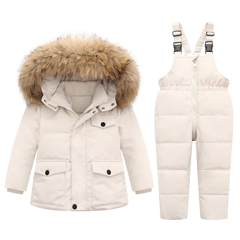 Winter Jackets for Kids Snowsuits Girl Duck Down Coat Boy Fur Collar Outerwear Children Suits insulated Overalls Baby Jumpsuits